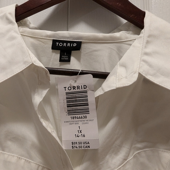 Torrid Poplin Corset Detail Smocked Back Button Up Shirt Sz 1 - Picture 3 of 4